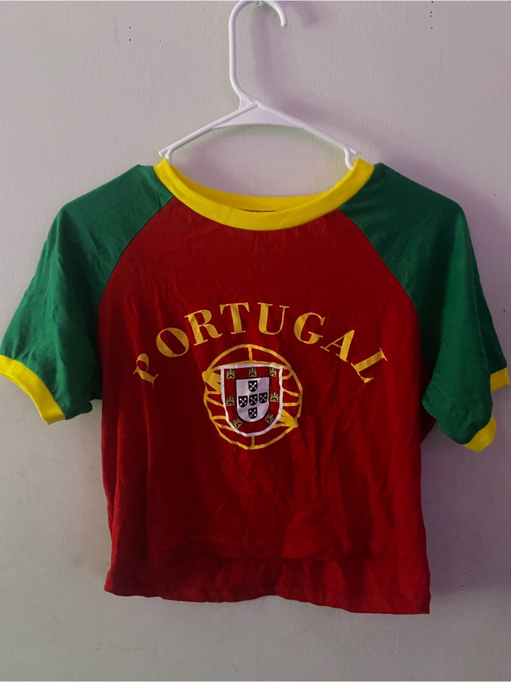 On Fire Portugal Ringer Tee in Red, Green & Yellow
